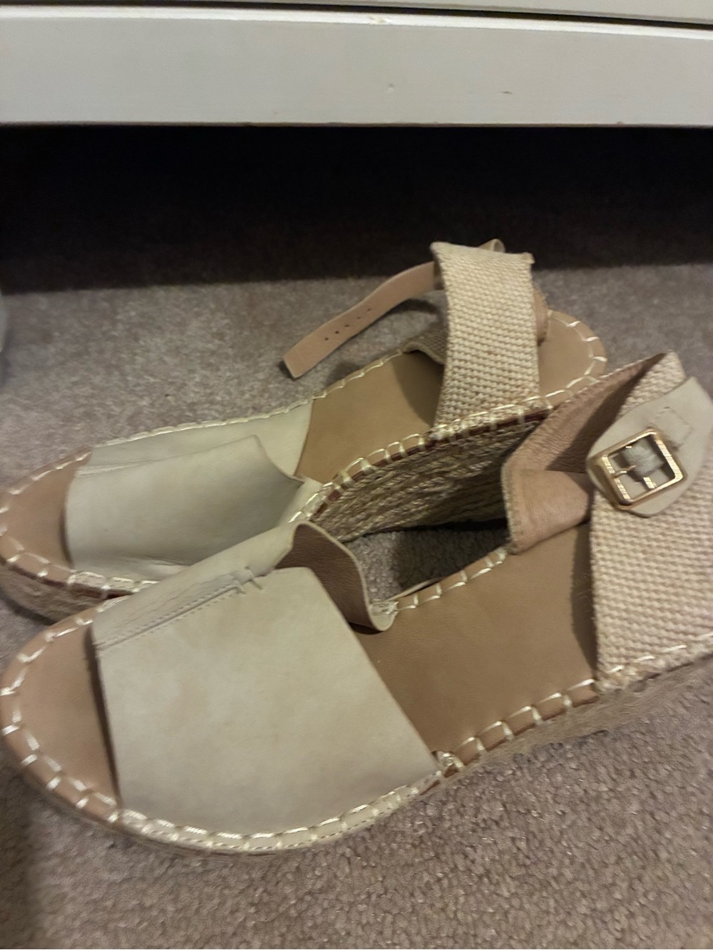 Catherines Beige Espadrille Wedge Sandals with Ankle Strap